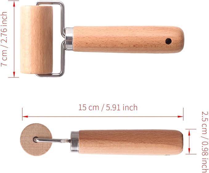 Wooden Dough Roller Small Single Wheel Handheld Rolling Pin for Pastry Pizza Baking Handmade Beechwood Kitchen Tool(5.91 x 2.76Inch)
