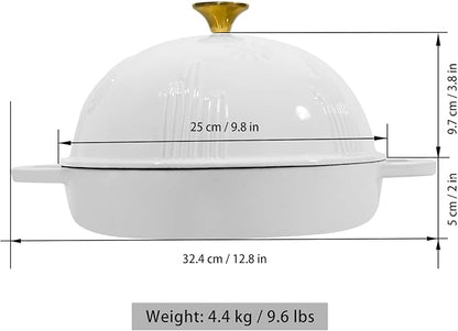 Flavehc Bread Oven Cast Iron Bread Dutch Oven with Cloche Lid for Bread Baking White Enameled Cast Iron Bread Oven with Dome Lid for Sourdough, 9.8 Inches