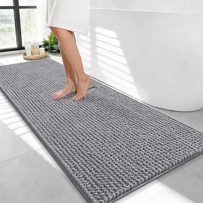 OLANLY Thick Chenille Bathroom Runner Rugs 47x24, Absorbent Bath Mat, Grey