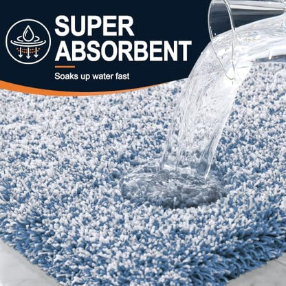 OLANLY Microfiber Soft Bathroom Rugs Mats 24x16, Cornflower Blue and White