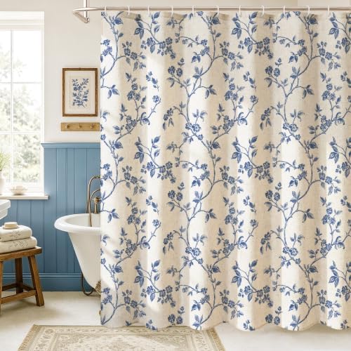 MitoVilla Extra Long Linen Floral Shower Curtain for Bathroom,72 x 84