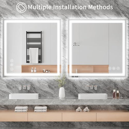 Koonmi 40x36 LED Bathroom Mirror, Shatterproof Mirror with Light