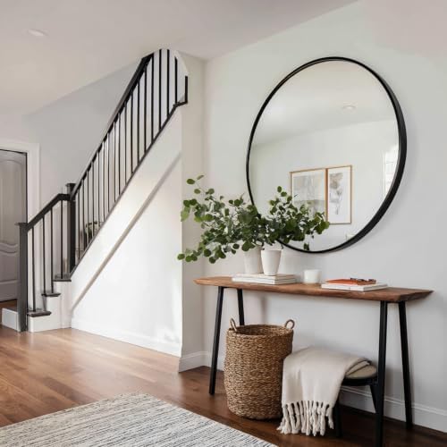 Sunniry Big Round Mirror 40 inch, Black Circle Mirror, Matte Metal Frame