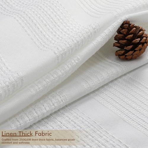 OVZME White Shower Curtain 78 Inch Long, Boho Farmhouse Thick Striped Fabric Hotel Shower Curtain with Tassel, Minimalist Textured Weighted Machine Washable Bathroom Decor, 72Wx78L Inches
