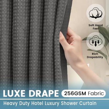 Heavyweight Waffle No Hook Shower Curtain with Liner, Charcoal Grey, 71x74