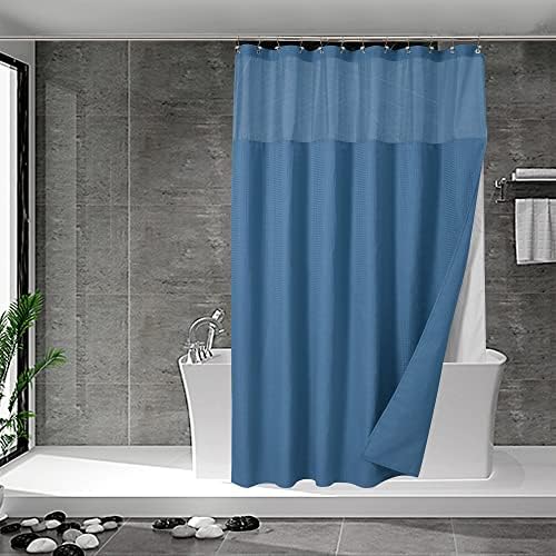 N&Y HOME Waffle Weave Shower Curtain with Snap Liner 71x72 Moonlight Blue