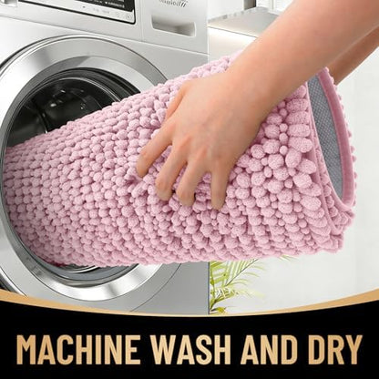 OLANLY Thick Chenille Bathroom Runner Rugs Mats 44x24, Dusty Rose