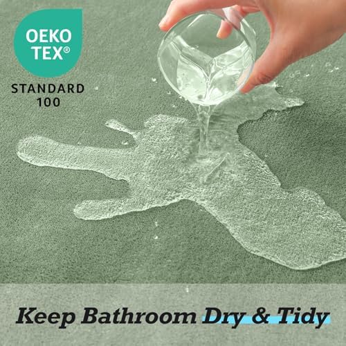 HUXMEYSON Bathroom Rugs Sets 3 Piece, Non-Slip & Quick Dry Bath Mat Set, Ultra Soft Velvet Bath Rugs for Bathroom, Toilet and Shower Floor, Grey Green
