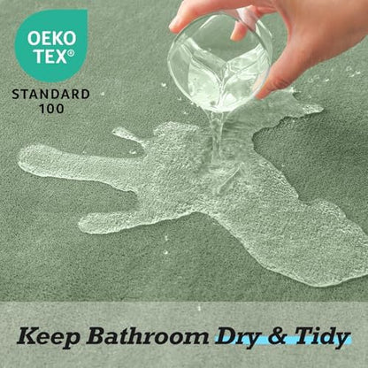 HUXMEYSON Bathroom Rugs Sets 3 Piece, Non-Slip & Quick Dry Bath Mat Set, Ultra Soft Velvet Bath Rugs for Bathroom, Toilet and Shower Floor, Grey Green