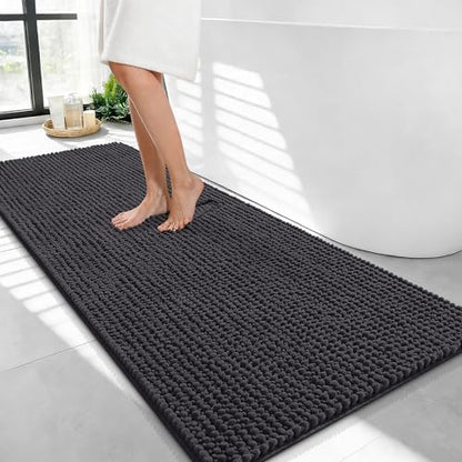 OLANLY Thick Chenille Bathroom Runner Rugs Mats 44x24, Dark Grey