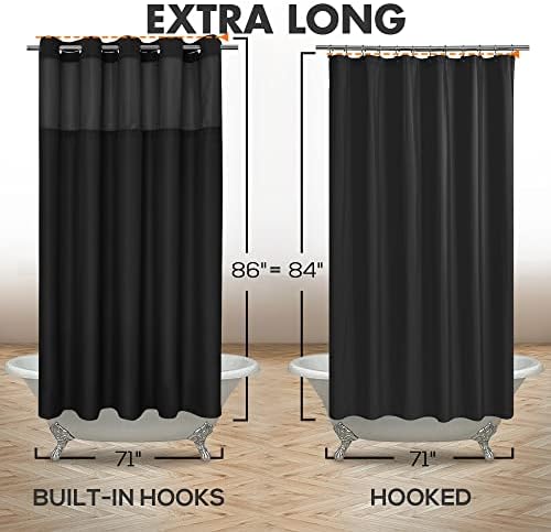 River Dream Extra Long No Hook Shower Curtain with Snap-in Liner, Black