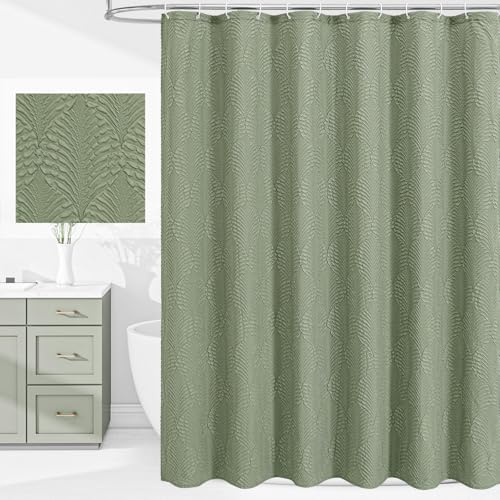 Gibelle 72x78 Long Shower Curtain, Sage Green 3D Embossed Half Bath Curtain