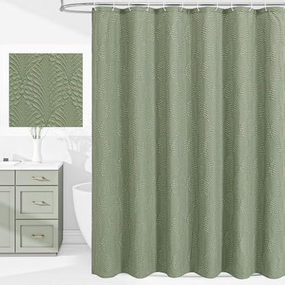 Gibelle 72x78 Long Shower Curtain, Sage Green 3D Embossed Half Bath Curtain