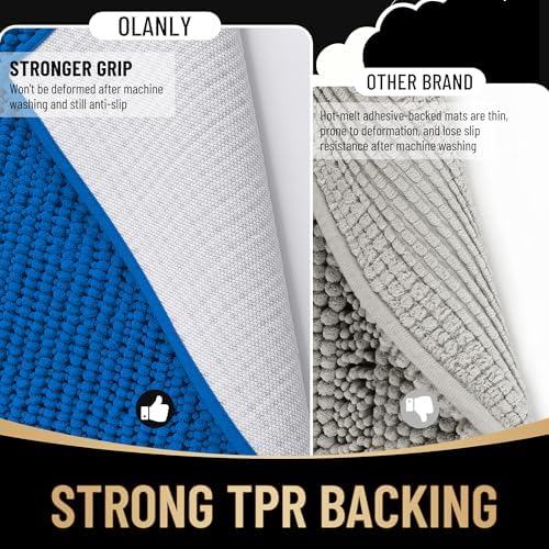 OLANLY Thick Chenille Small Bathroom Rugs Mats 24x16, Deep Navy Blue