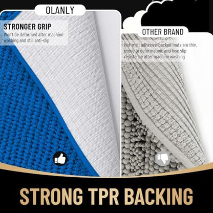 OLANLY Thick Chenille Small Bathroom Rugs Mats 24x16, Deep Navy Blue