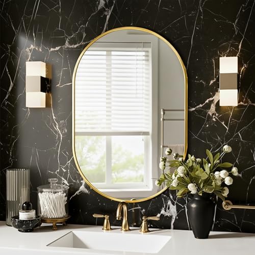 Oval Bathroom Mirror for Wall, 20"x30" Gold Bathroom Vanity Mirror