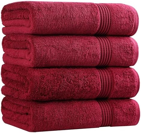Superior Egyptian Cotton 4-Piece Bath Towel Set for Shower, Bath, Spa, Resort, Hotel, Soft Body Towels, Airbnb Essentials, Apartment, Dorm, Quick Dry, Absorbent, Bathroom Basics, Burgundy