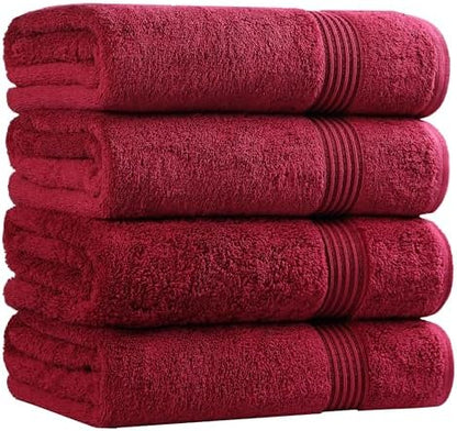 Superior Egyptian Cotton 4-Piece Bath Towel Set for Shower, Bath, Spa, Resort, Hotel, Soft Body Towels, Airbnb Essentials, Apartment, Dorm, Quick Dry, Absorbent, Bathroom Basics, Burgundy