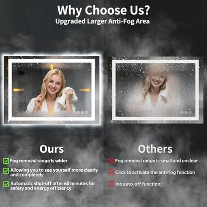 26"x38" LED Bathroom Mirror with Lights, Backlit+Frontlit, Anti-Fog