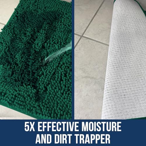 Muddy Mat® | Chenille Bathroom Rugs Quick Dry Microfiber Mats Non Slip Washable, Extra Thick, Soft and Highly Absorbent Bath Mats for Bathroom, Kitchen, and Shower Floor - Dark Green 24"x59"