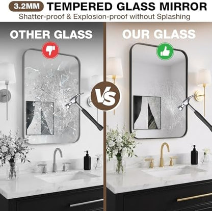 12x16 Inch Bathroom Mirrors for Over Sink, Matte Black Rectangle Mirror for Bathroom or Entryway, Wall Mounted Vanity Mirror with Aluminum Alloy Frame & Tempered Glass, Hangs Horizontally/Vertically