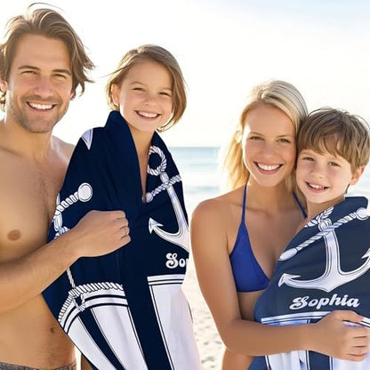 JML Personalized Beach Towel with Name, Custom Anchor Beach Towel, Customized Microfiber Pool Towel, Quick Dry & Absorbent Swim Towel for Adult,Anniversary, Birthday, Summer Holiday,Vacation