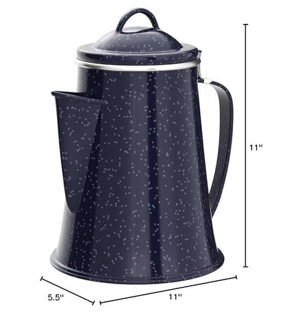 Stansport Enamel Percolator Coffee Pot & 4 Mug Set (11230),Blue