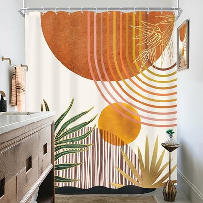 Mid Century Orange Boho Abstract Modern S Bathroom Shower Curtain Set