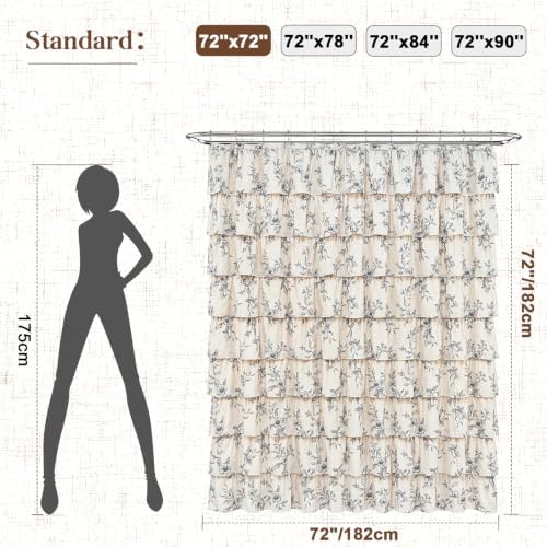 Yinhua Farmhouse Ruffle Shower Curtains for Bathroom, 72" Wx72 L