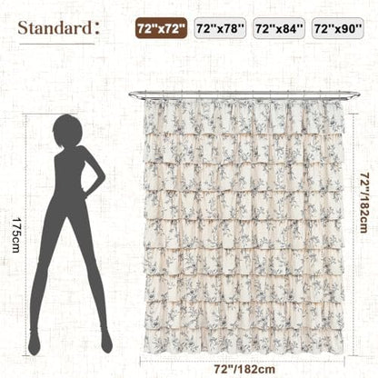 Yinhua Farmhouse Ruffle Shower Curtains for Bathroom, 72" Wx72 L