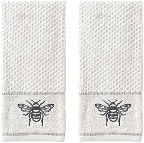 SKL Home Farmhouse Bee Hand Towel Set-2pc, 100% Cotton, Embroidered, White