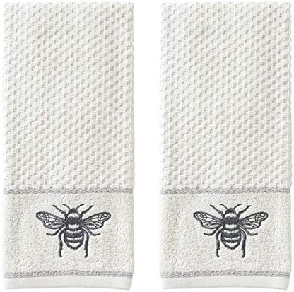 SKL Home Farmhouse Bee Hand Towel Set-2pc, 100% Cotton, Embroidered, White