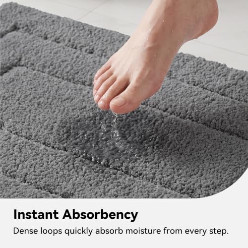 GRANNY SAYS Dark Grey Bathroom Rug 16" x 24", Non-Slip Microfiber Bath Mat