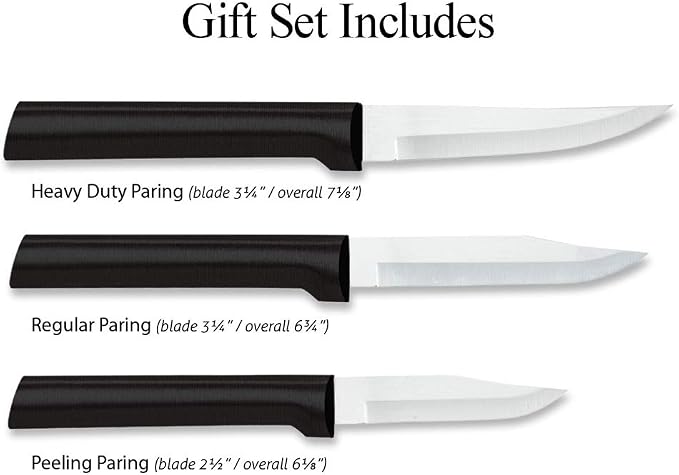 Rada Cutlery Paring Knife Galore Gift Set (G201) with Quick Edge Sharpener (R119), 3-Piece Knife Set and Knife Sharpener, Stainless Steel Blades, Black Handle