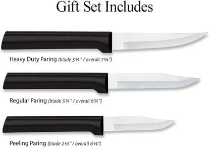 Rada Cutlery Paring Knife Galore Gift Set (G201), 3-Piece Knife Set, Stainless Steel Blades, Black Handle