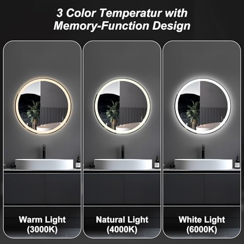 DUMOS 24 Inch Round LED Bathroom Mirror with Lights, Circle Vanity Mirror