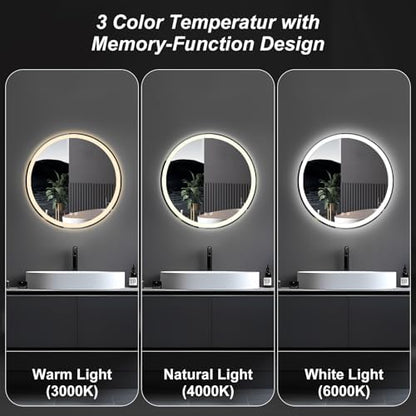 DUMOS 24 Inch Round LED Bathroom Mirror with Lights, Circle Vanity Mirror