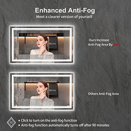 LED Vanity Mirror, 48x30 Inch Gradient Front and Backlit LED Mirror for Bathroom, 3 Colors Dimmable CRI>90 Double Lights, IP54 Enhanced Anti-Fog, Hanging Plates Wall Mount Lighted Mirror