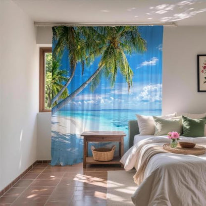 Beach Modern Ocean Shower Curtain Coastal Summer Tropical Palm Tree Trendy