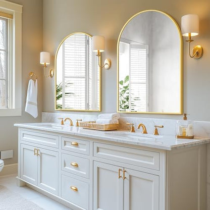 Arched Bathroom Mirror for Wall, 40" x 28" Metal Frame Vanity Mirror, Gold