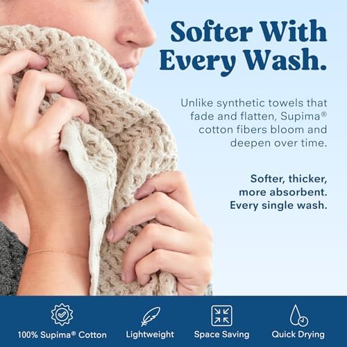 ONSEN Supima® Waffle Bath Sheet, Large, Quick Dry Lint Free 100% USA Cotton, Oversize Lightweight Absorbent Bath Sheet, 38x67 in (Oatmeal, 1x Bath Sheet)
