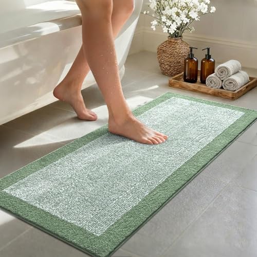 48x17 Long Bathroom Rugs Non Slip Washable, Soft Absorbent Bath Mat Green