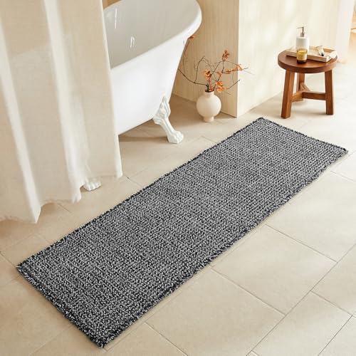 TYUU Waffle Runner Rug Bathroom, Long Boho Bath Mat, 72x24 Black & White