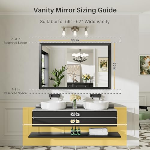 Briivue Black Metal Framed Bathroom Wall Mirror, 55x36 Inch