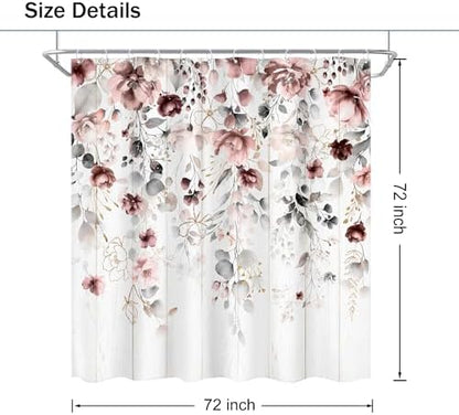 Rusic Floral Grey Pink Eucalyptus Leaves Bathroom Shower Curtain Set