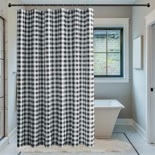 Fabric Shower Curtain-Black & White Farmhouse Shower Curtains for Bathroom