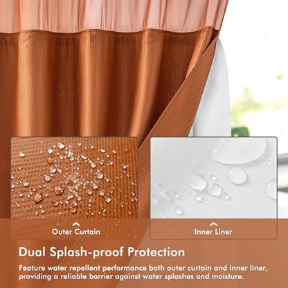 Mrs Awesome No Hook Shower Curtain with Snap-in Liner 71x74, Terracotta