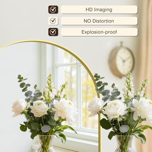 Arched Bathroom Vanity Mirror for Over Sink, 32”x30”, Gold
