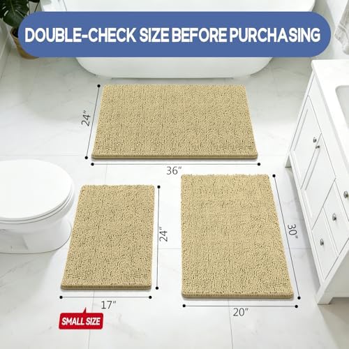 Bcoimo Small Bath Rug Mat,Chenille High Absorbent Beige Bathroom Floor Mats