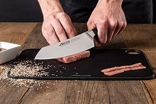 Arcos Forged Rocking Santoku Knife 7 Inch Stainless Steel. Japanese Sharp Kitchen Knife for Fish, Meat and Vegetables. Ergonomic Polyoxymethylene Handle and 190mm Blade. Series Manhattan. Color Black